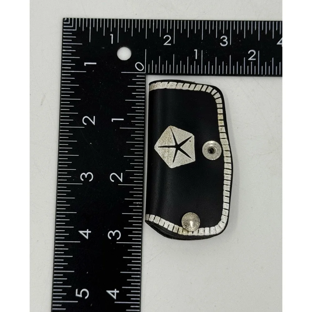 R & CC Bollinger Dodge Lakeview, MI Black Advertising Leather Keychain Vtg 50s